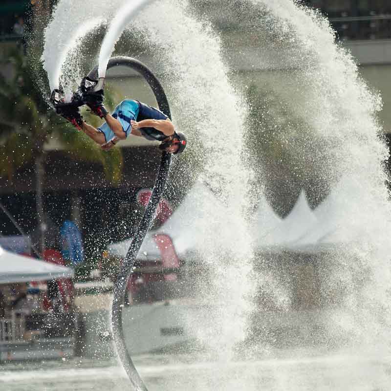 Professional FlyBoard stunts at the Cancun International Boat Show